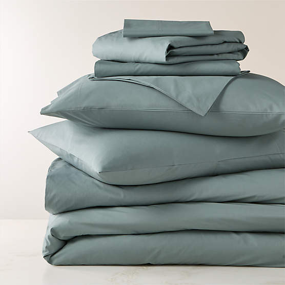 Organic Cotton Percale 400 Thread Faded Teal King Bedding Set