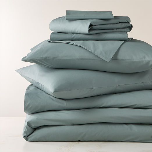 Classic Organic Cotton Percale 400 Thread Light Teal Queen Bedding Set