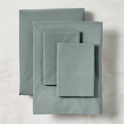 Classic Organic Cotton Percale 400 Thread Light Teal King Sheet Set