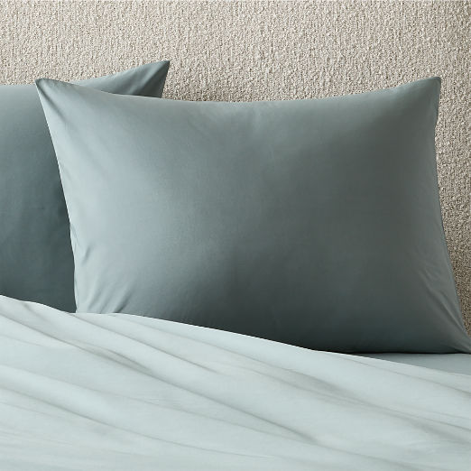 Classic Organic Cotton Percale 400 Thread Light Teal Standard Pillow Shams Set of 2