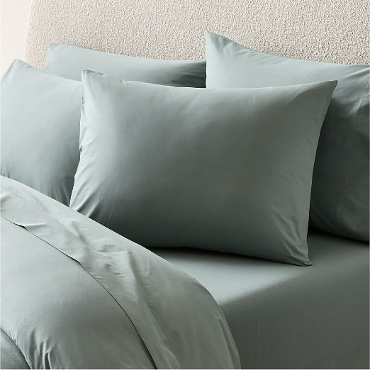 Classic Organic Cotton Percale 400 Thread Faded Teal Pillow Shams set of 2