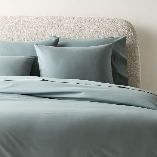 Classic Organic Cotton Percale 400 Thread Light Teal Full/Queen Duvet Cover