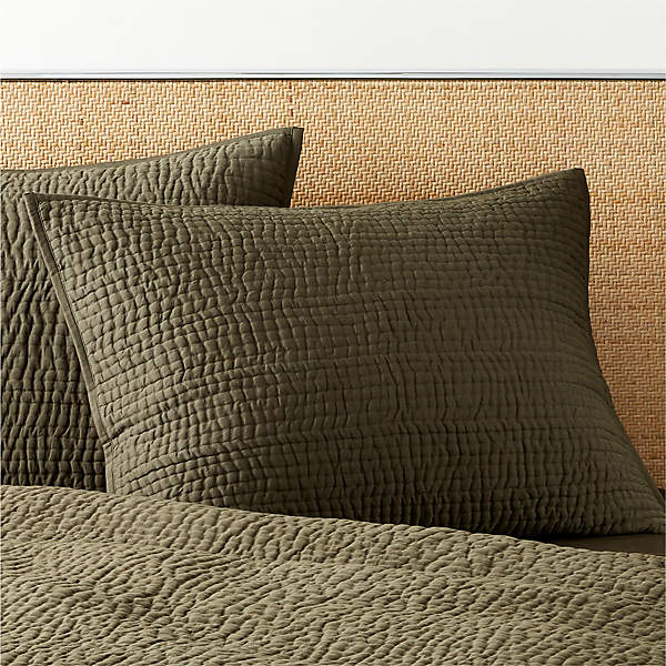 Stitched Organic Cotton Sateen Dark Green Standard Pillow Shams