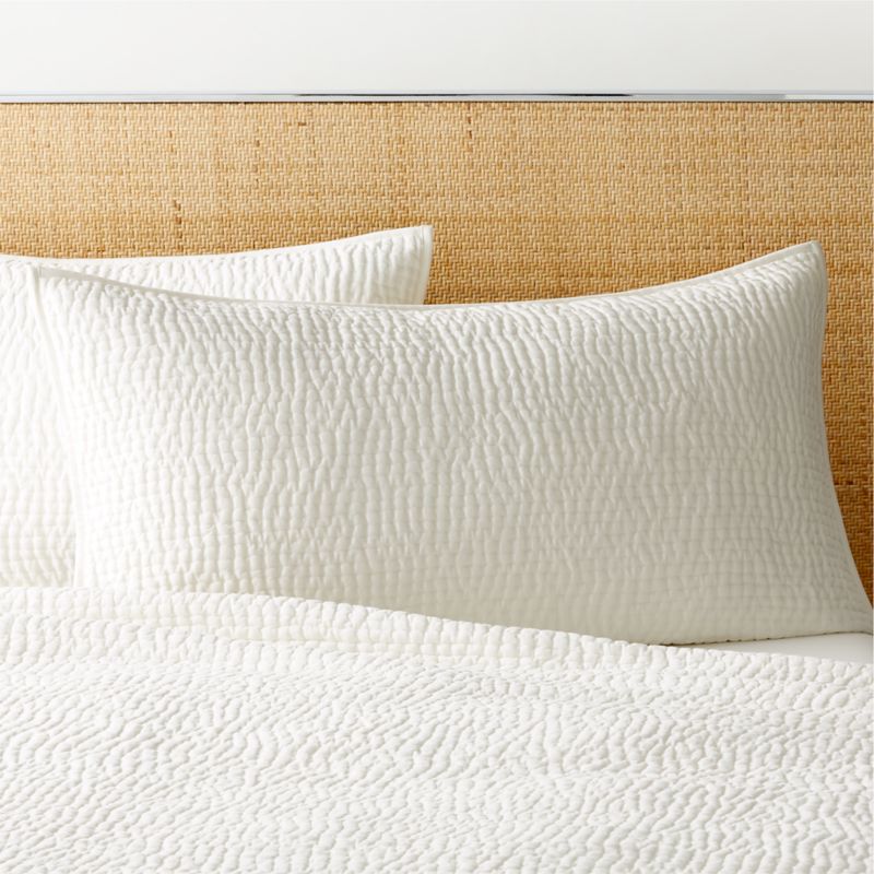 View Stitched Organic Cotton Sateen Ivory King Pillow Shams Set of 2 details