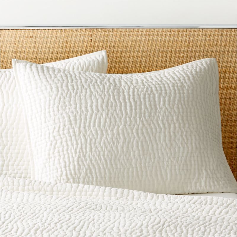 Viewing product image Stitched Organic Cotton Sateen Ivory Standard Pillow Shams Set of 2 - image 1 of 4