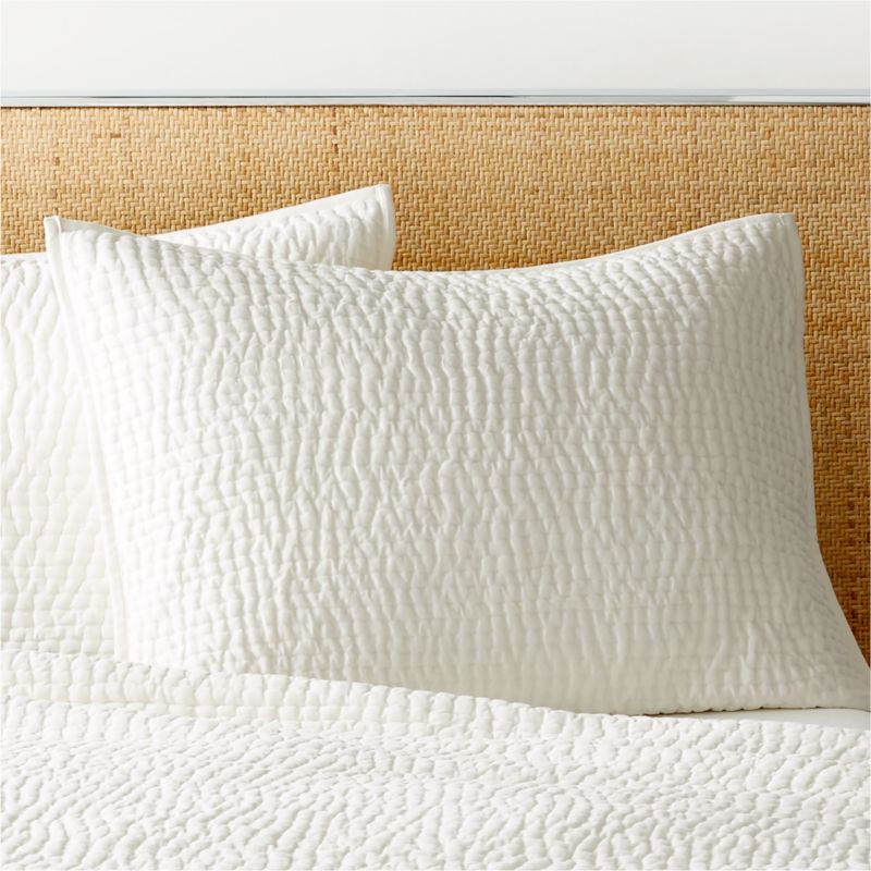 View Stitched Organic Cotton Sateen Ivory Standard Pillow Shams Set of 2 details