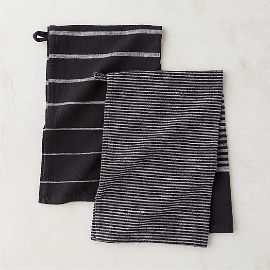 Cafe Organic Cotton Black Striped Dish Towels Set of 2