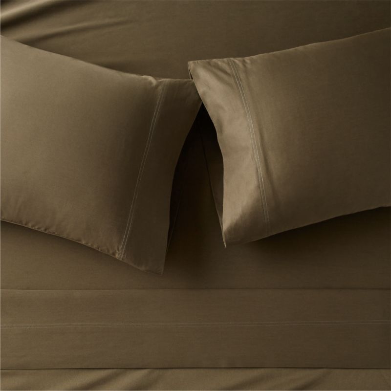 Organic Cotton Sateen 520 Thread Count Dark Green Sheet Set - image 0 of 4