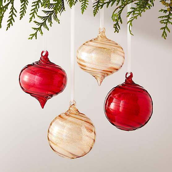 Oria Round and Drop Multicolor Glass Christmas Tree Ornaments Set of 4