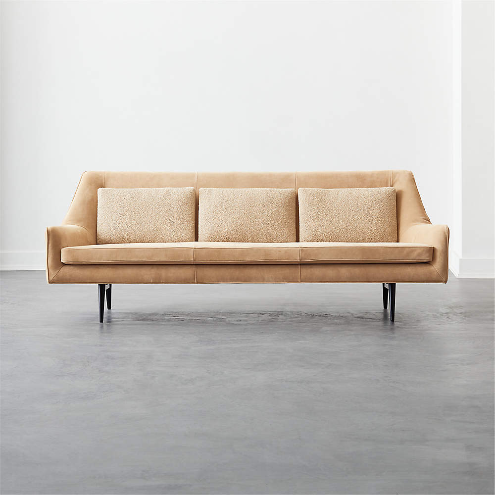 Origami Suede And Boucle Sofa Model, Leather And Suede Sofa