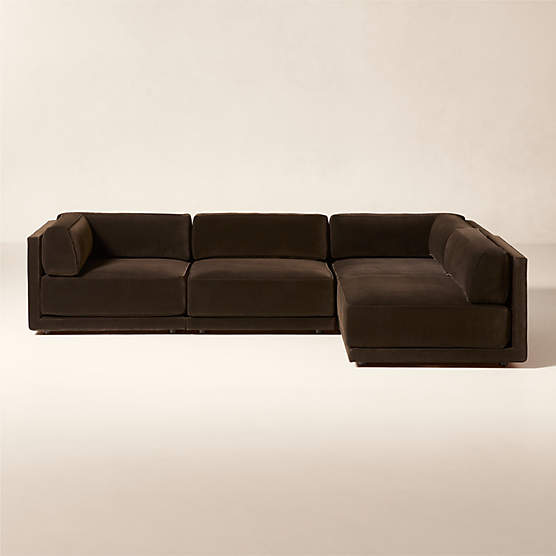 Oriole 4-Piece L-Shaped Dark Brown Performance Velvet Modular Sectional Sofa