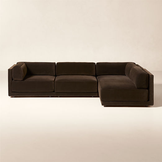 Oriole 4-Piece L-Shaped Dark Brown Performance Velvet Modular Sectional Sofa