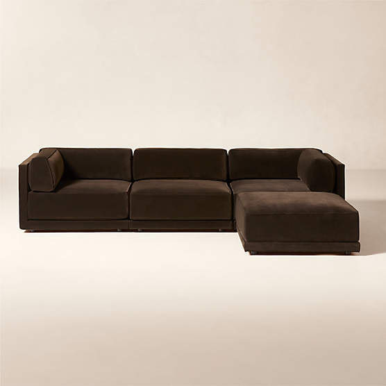 Oriole 4-Piece L-Shaped Dark Brown Performance Velvet Modular Sectional Sofa with Ottoman