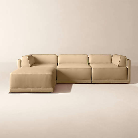 Oriole 4-Piece L-Shaped Leather Modular Sectional Sofa with Ottoman