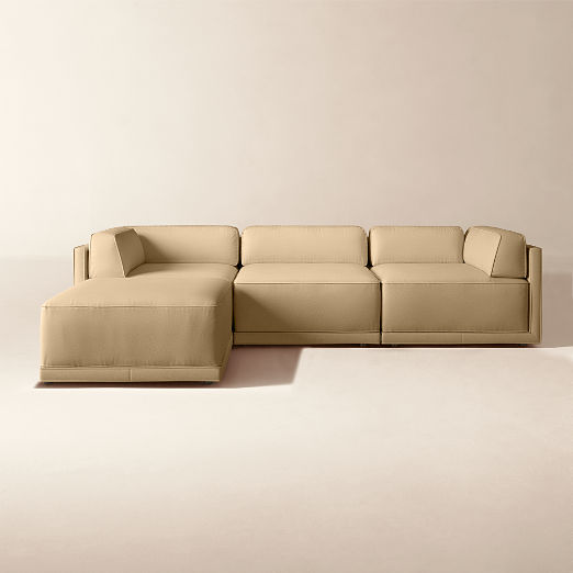 Oriole 4-Piece L-Shaped Leather Modular Sectional Sofa with Ottoman