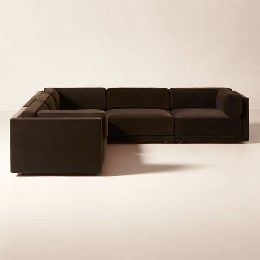 Oriole 5-Piece L-Shaped Dark Brown Performance Velvet Modular Sectional Sofa