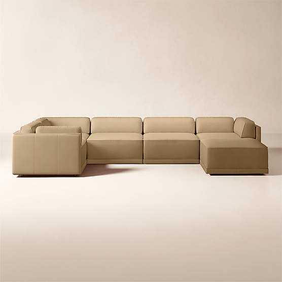 Oriole 6-Piece U-Shaped Leather Modular Sectional Sofa