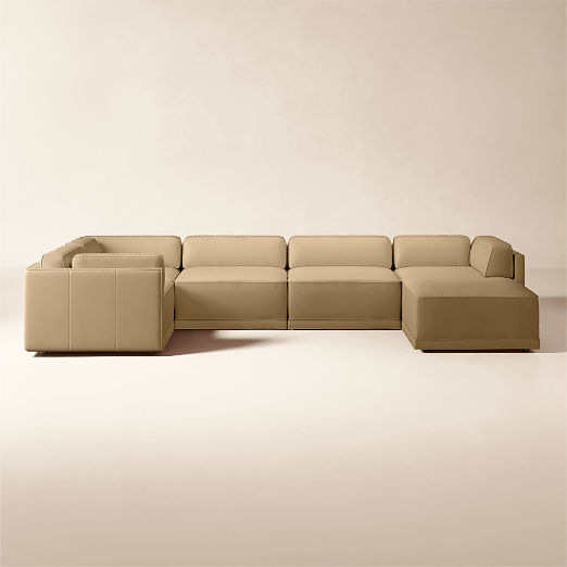 Oriole 6-Piece U-Shaped Leather Modular Sectional Sofa