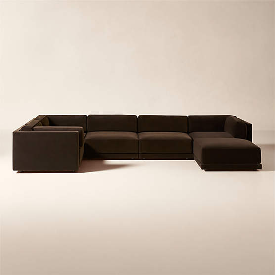 Oriole 6-Piece U-Shaped Dark Brown Performance Velvet Modular Sectional Sofa