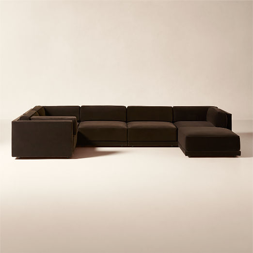 Oriole 6-Piece U-Shaped Dark Brown Performance Velvet Modular Sectional Sofa