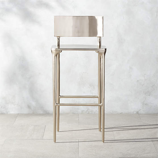 Oro Polished Silver Bar Stool Set of 2 by Azeeza