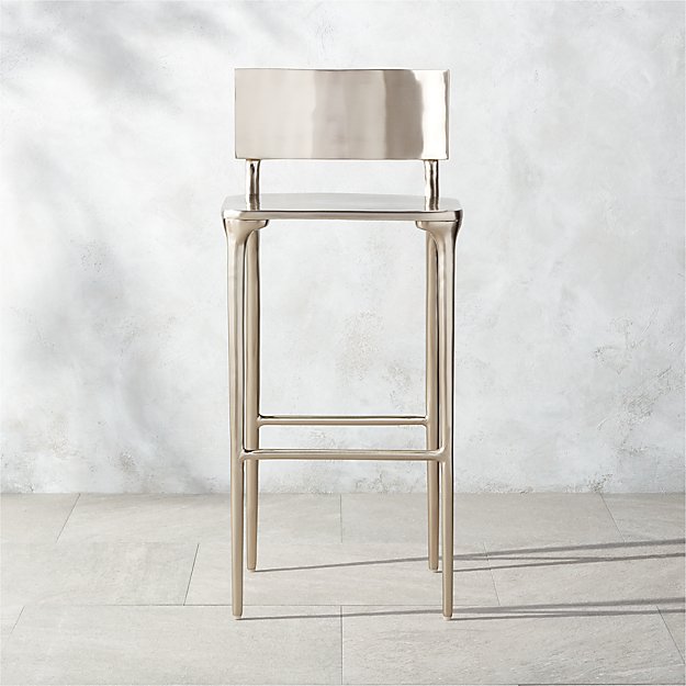 Oro Polished Silver Bar Outdoor Stool + Reviews | CB2