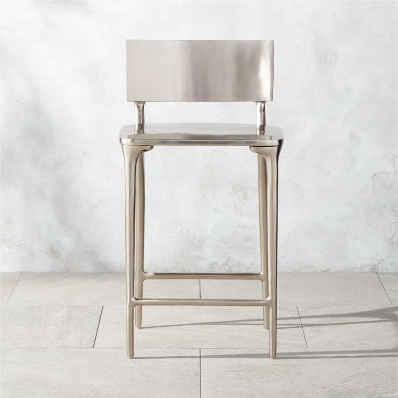 Oro Polished Silver Counter Stool Set of 2 by Azeeza - image 0 of 9