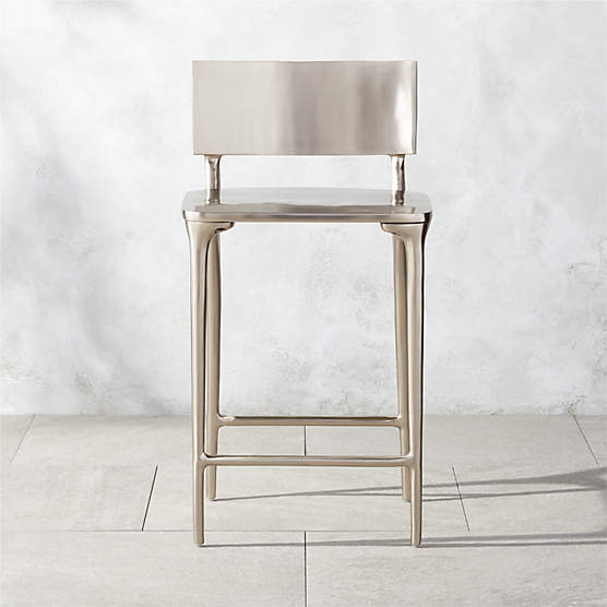 Oro Polished Silver Counter Stool by Azeeza