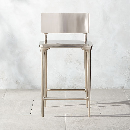 Oro Polished Silver Counter Stool Set of 2 by Azeeza