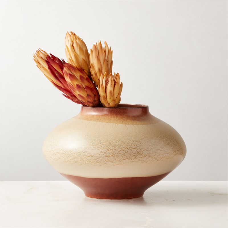 Osimo Round Warm Brown and White Ceramic Vase - image 0 of 12