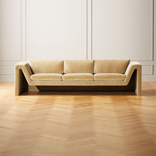 Perimeter Camel Brown Faux Mohair Fabric Sofa