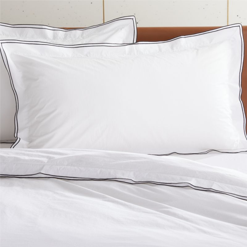 View Overlock White with Black Trim King Shams Set of 2 details