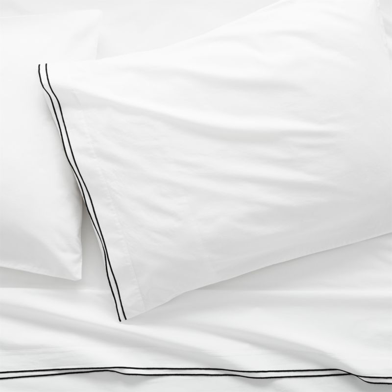 View Overlock White with Black Trim Queen Sheet Set details