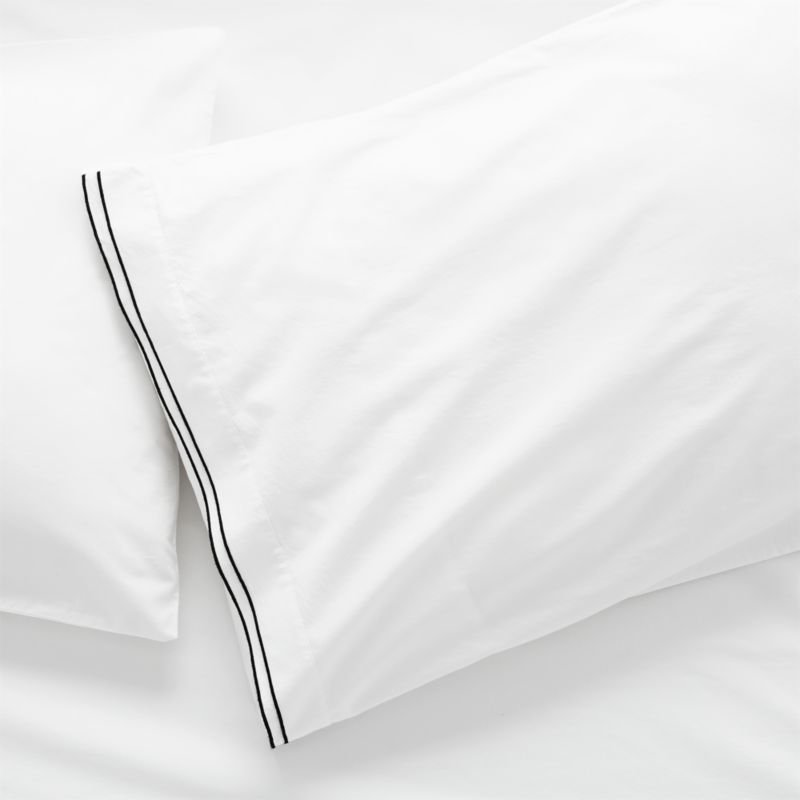 View Overlock White with Black Trim Standard Pillowcases Set of 2 details
