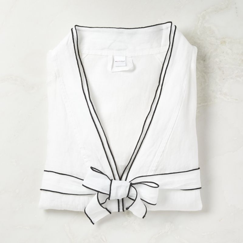 View Overlock White Bathrobe with Black Trim S/M details