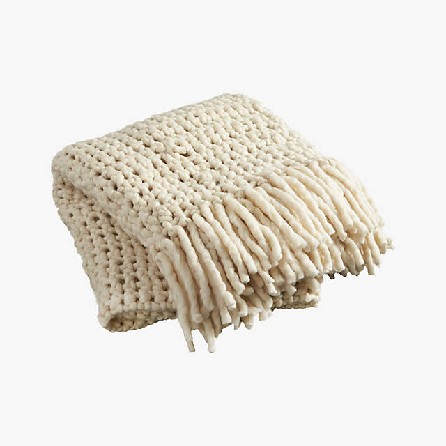 Overlook White Chunky Knit Throw Blanket + Reviews | CB2