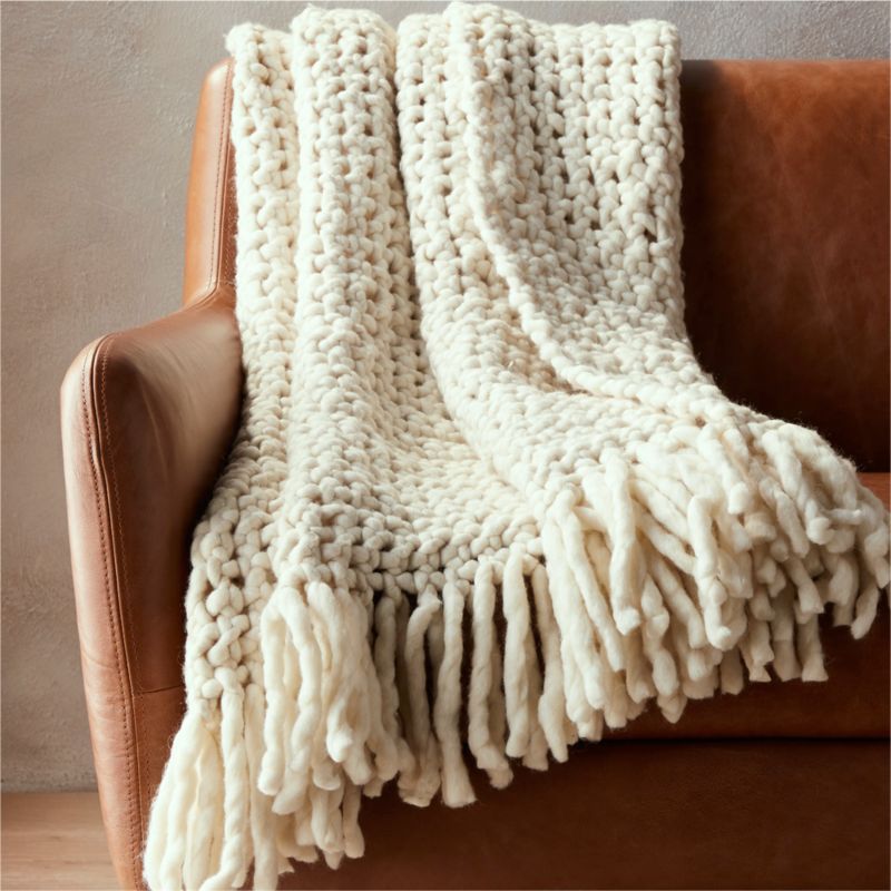 View Overlook White Chunky Knit Throw Blanket details