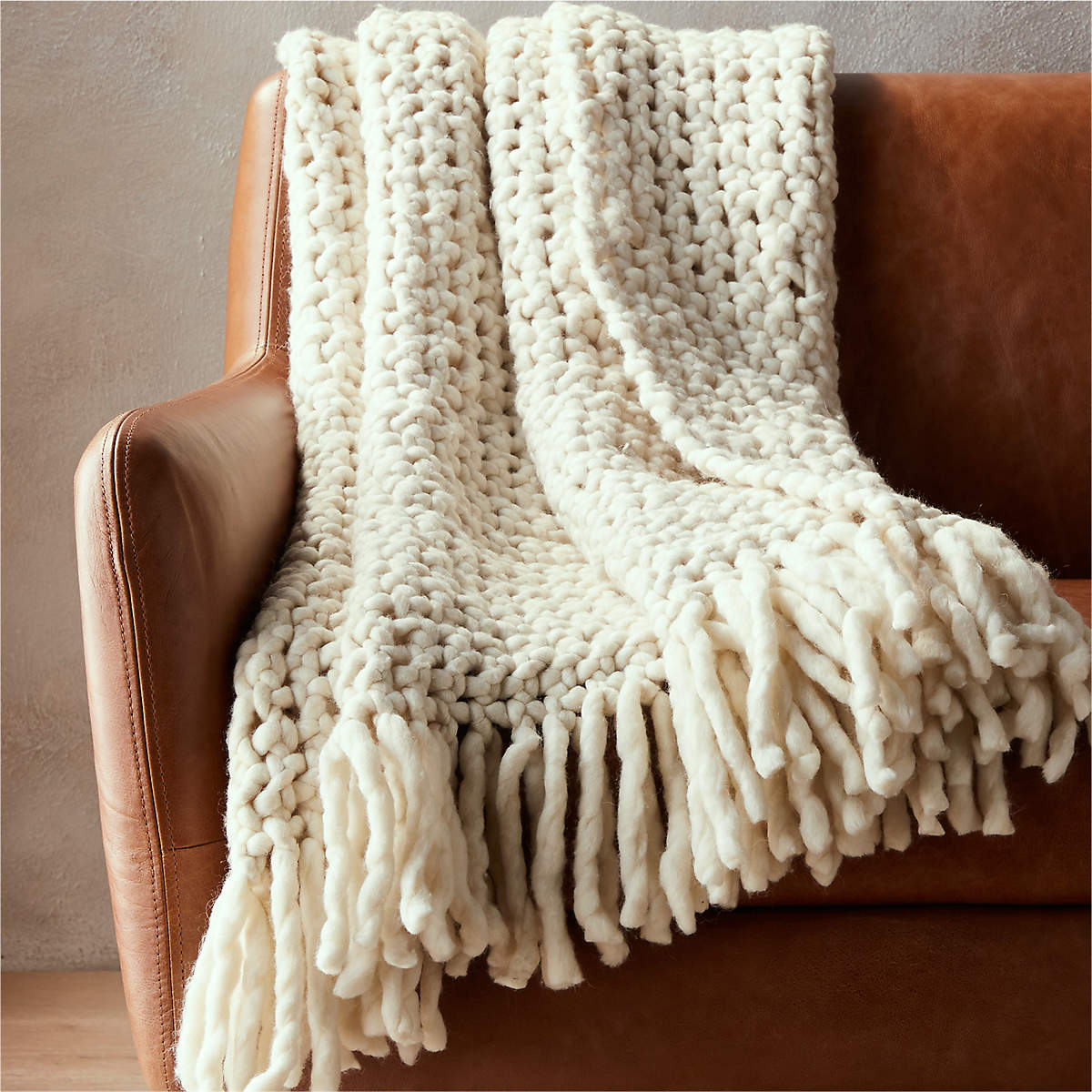 Overlook White Chunky Knit Throw Blanket + Reviews CB2 Canada