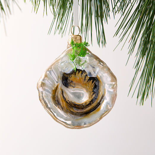 Oyster Hand Painted Glass Christmas Tree Ornament