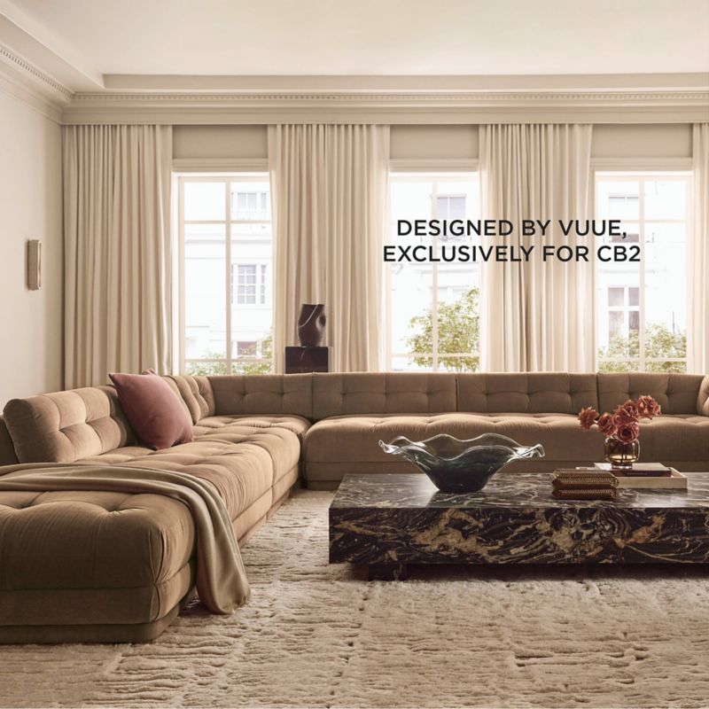 Play Belmond 5-Piece U-Shaped Light Brown Velvet Sectional Sofa with Left Arm Bumper - video 1 of 1