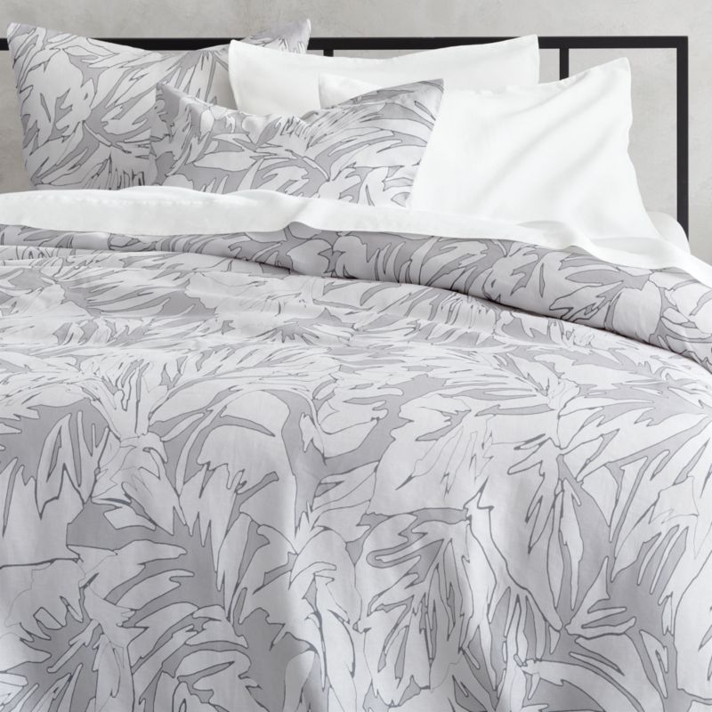 Palm Grey Linen Duvet Cover Cb2