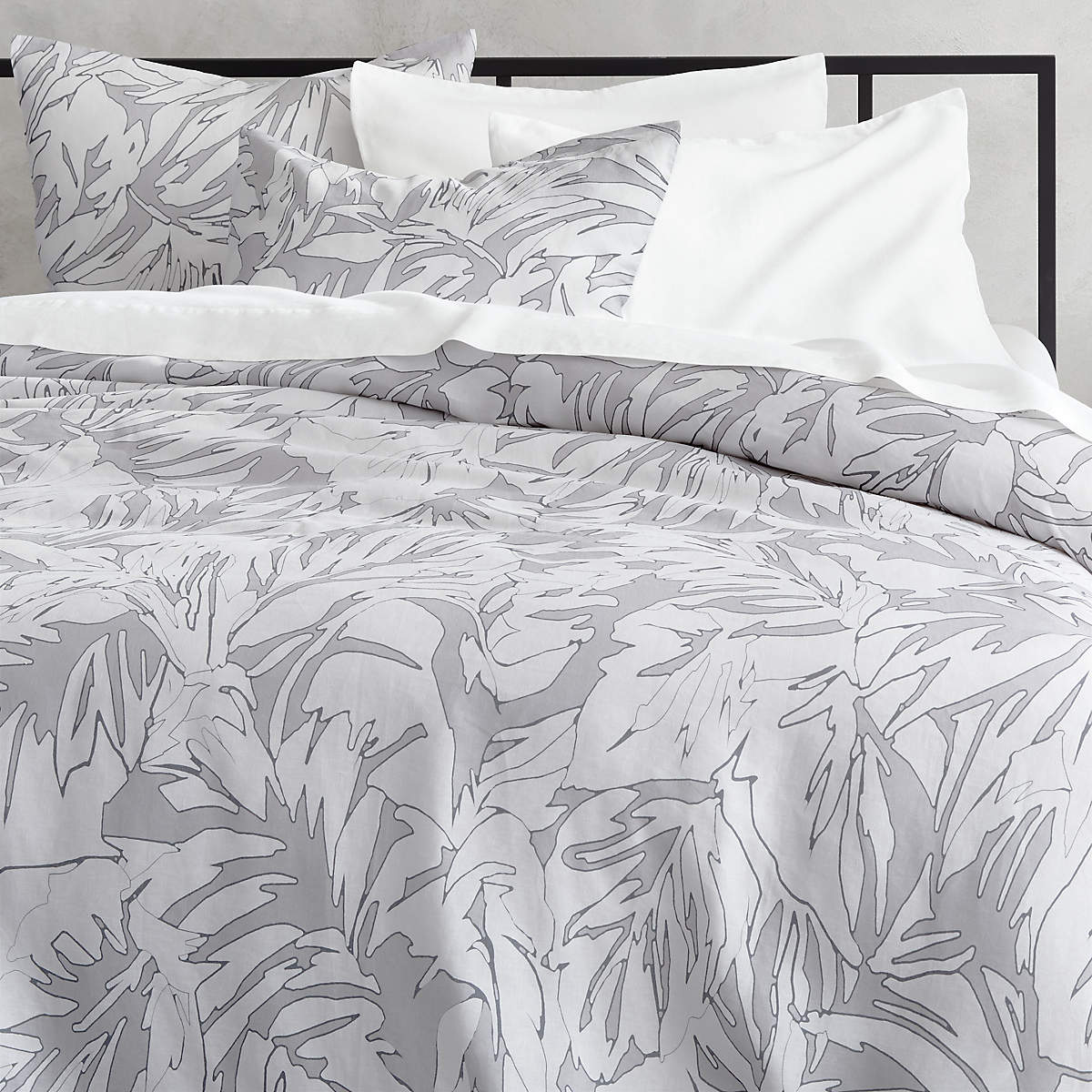 Palm Grey Linen Duvet Cover- image 1 of 3 (Open Larger View)