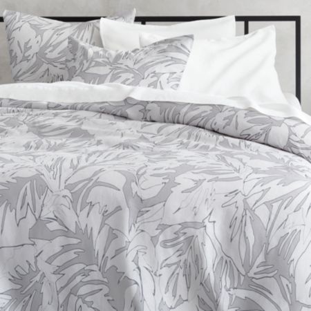 Palm Gray Linen Full Queen Duvet Cover Cb2