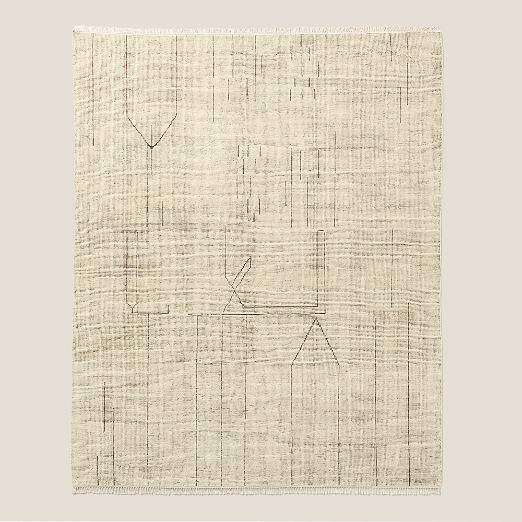 Palos Hand-Knotted Warm White and Tobacco Brown New Zealand Wool Area Rug 6'x9'