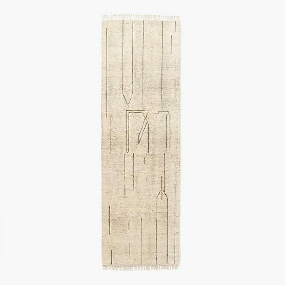 Palos Hand-Knotted Warm White and Tobacco Brown New Zealand Wool Runner Rug 2.5'x8'