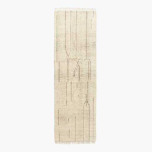 Palos Hand-Knotted Warm White and Tobacco Brown New Zealand Wool Runner Rug 2.5'x8'