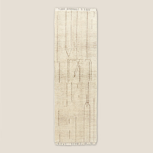 Palos Hand-Knotted Warm White and Tobacco Brown New Zealand Wool Runner Rug 2.5'x8'