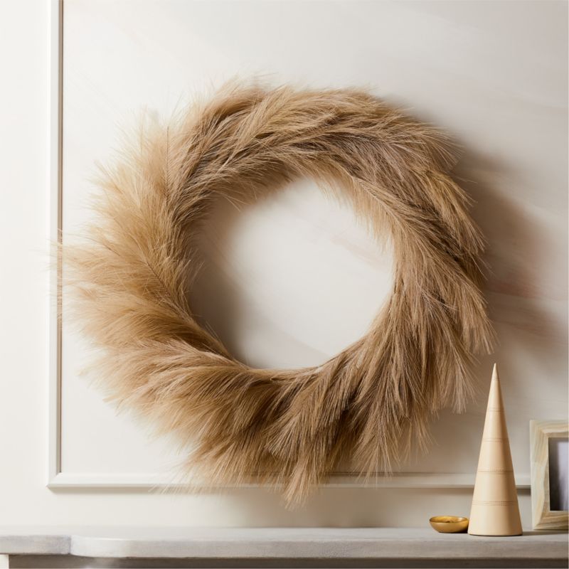 View Faux Pampas Taupe Wreath 36" details