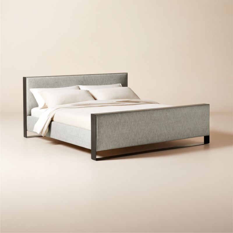 Panora Warm Grey Upholstered and Black Metal King Bed - image 4 of 11