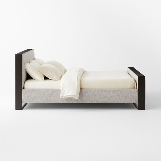 Panora Warm Grey Upholstered and Black Metal King Bed